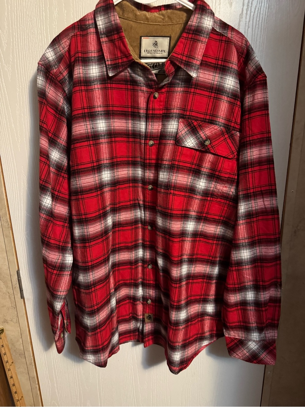 Legendary Whitetails Red Black White Plaid Button-Front Flannel Shirt